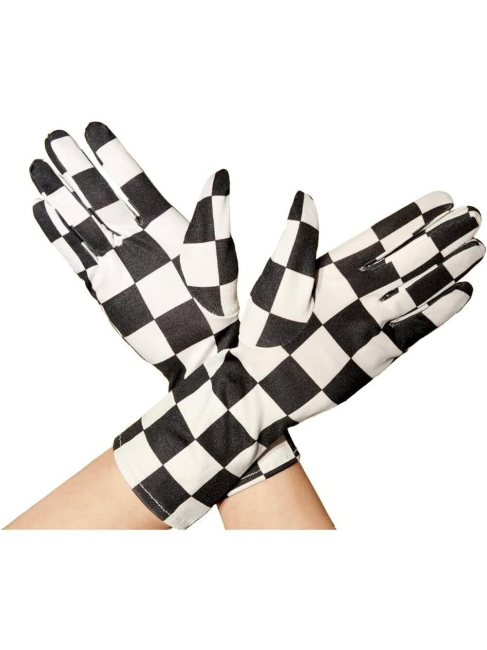 Men's And Women's Black Whit Check Wrist Length Spandex Christmas Costume Gloves